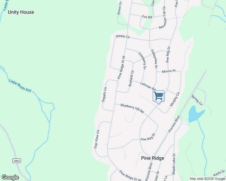 map of restaurants, bars, coffee shops, grocery stores, and more near Pine Ridge Drive West in Bushkill