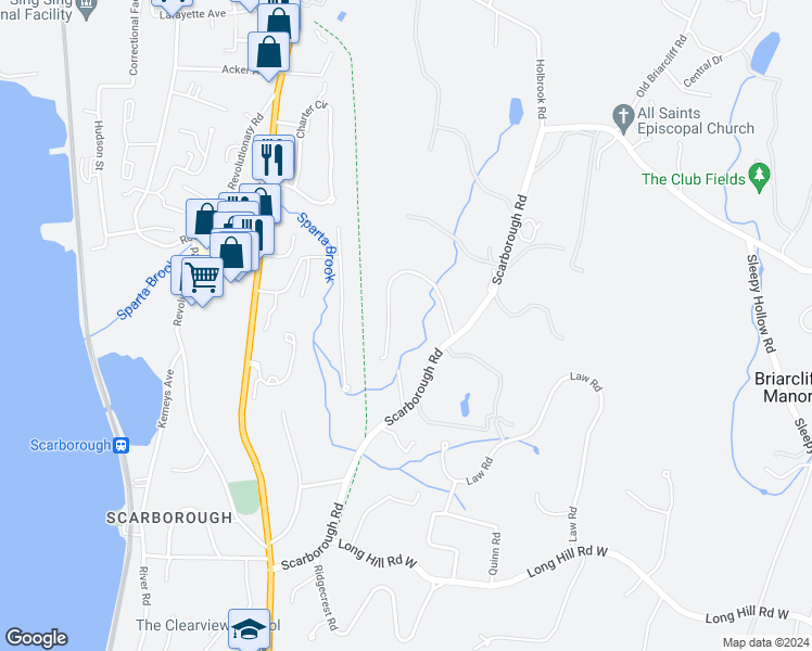 map of restaurants, bars, coffee shops, grocery stores, and more near 80 Brookwood Drive in Briarcliff Manor