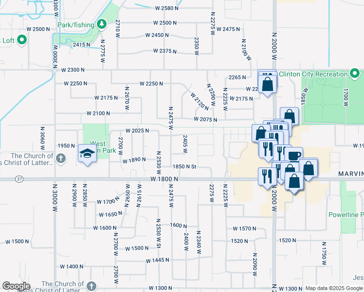 map of restaurants, bars, coffee shops, grocery stores, and more near 1943 2405 West in Clinton