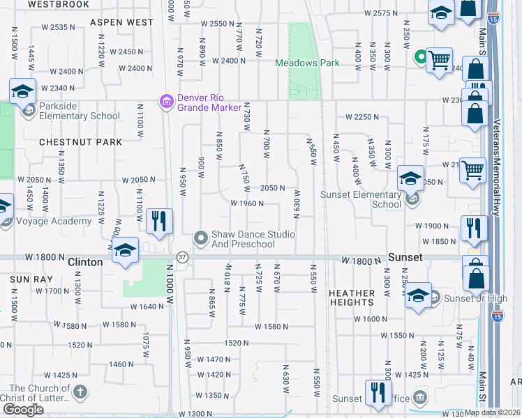 map of restaurants, bars, coffee shops, grocery stores, and more near 693 West 1960 North in Clinton