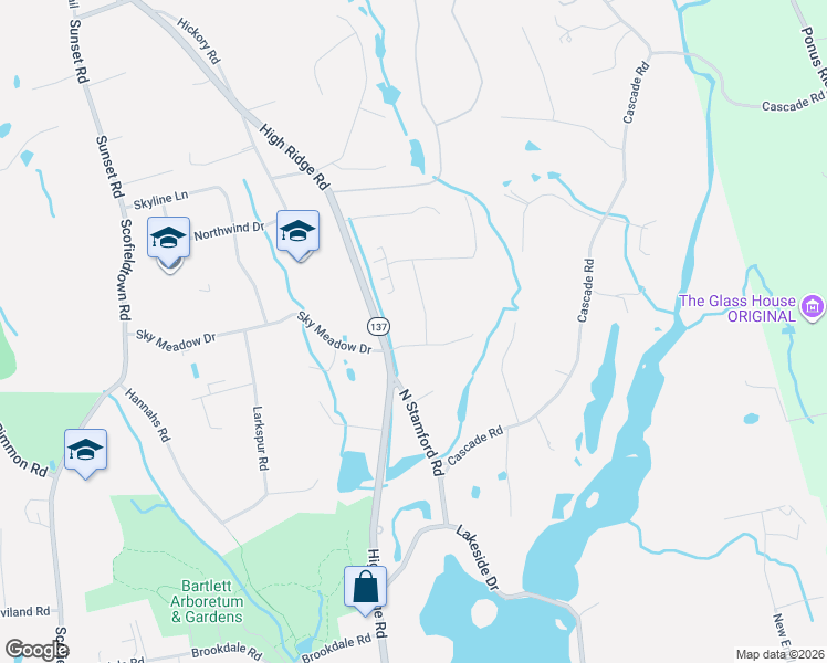 map of restaurants, bars, coffee shops, grocery stores, and more near 14 Bartlett Lane in Stamford