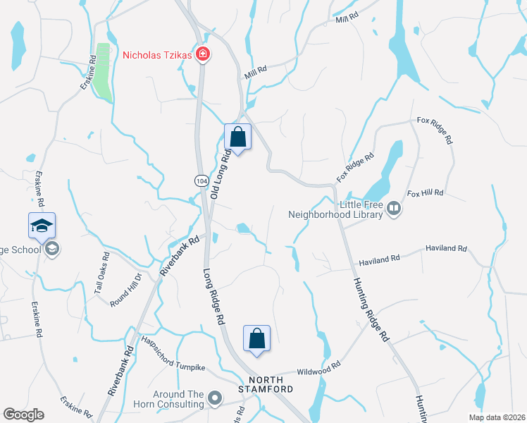 map of restaurants, bars, coffee shops, grocery stores, and more near 53 Heather Drive in Stamford