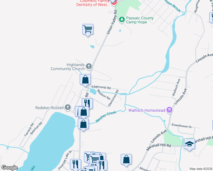 map of restaurants, bars, coffee shops, grocery stores, and more near 19 Edgecumb Road in West Milford