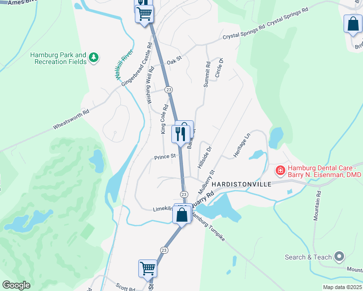 map of restaurants, bars, coffee shops, grocery stores, and more near 170 New Jersey 23 in Hamburg