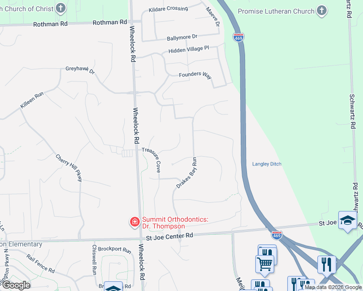 map of restaurants, bars, coffee shops, grocery stores, and more near 9524 Trellis Cove in Fort Wayne