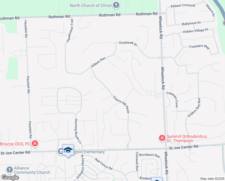 map of restaurants, bars, coffee shops, grocery stores, and more near 6515 Cherry Hill Parkway in Fort Wayne