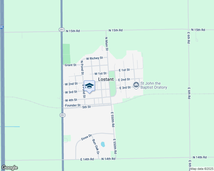 map of restaurants, bars, coffee shops, grocery stores, and more near 222 Main Street in Lostant