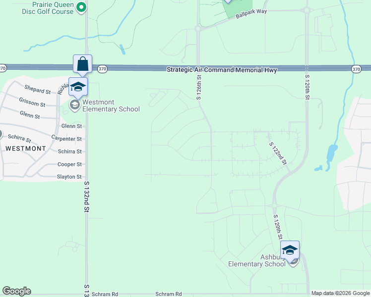 map of restaurants, bars, coffee shops, grocery stores, and more near 12610 Cooper Street in Papillion