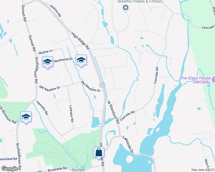 map of restaurants, bars, coffee shops, grocery stores, and more near 14 Bartlett Lane in Stamford