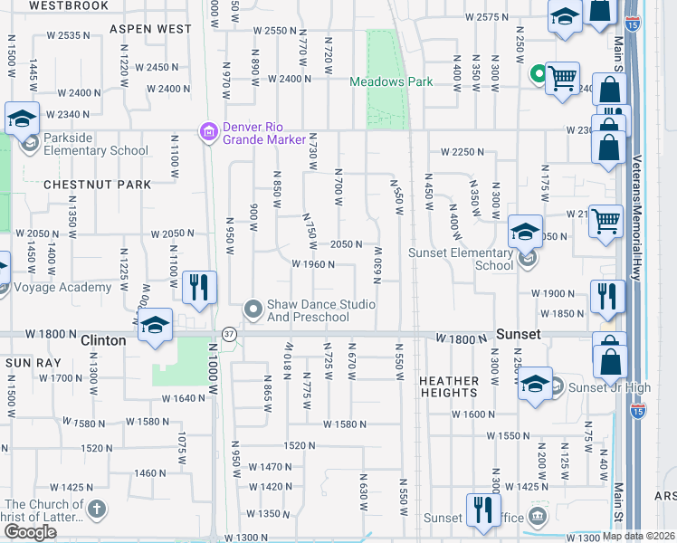 map of restaurants, bars, coffee shops, grocery stores, and more near 693 West 1960 North in Clinton