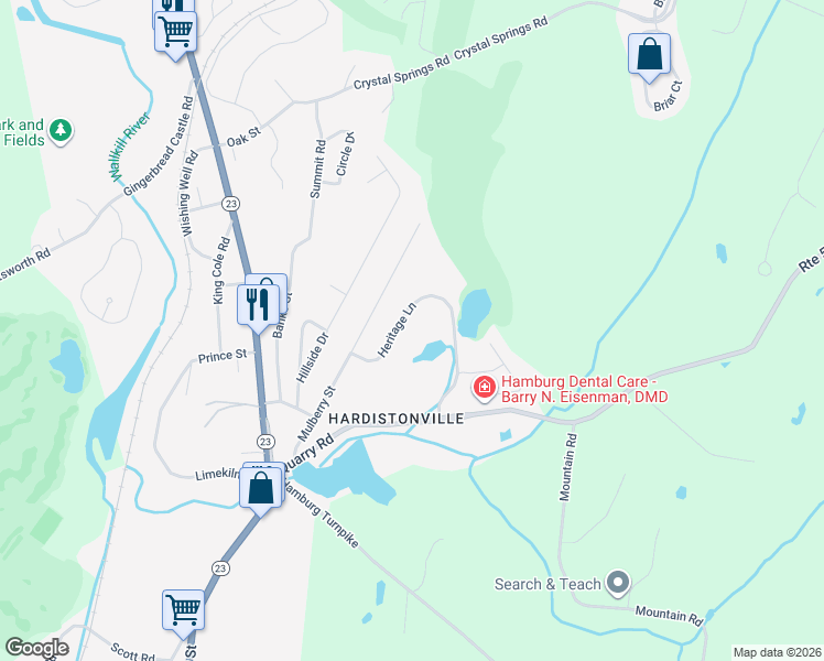 map of restaurants, bars, coffee shops, grocery stores, and more near 110 Heritage Lane in Hamburg
