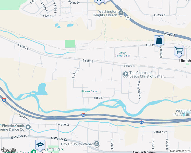 map of restaurants, bars, coffee shops, grocery stores, and more near 6707 1590 East in Ogden