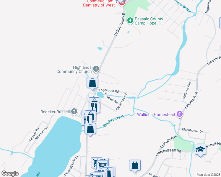 map of restaurants, bars, coffee shops, grocery stores, and more near 19 Edgecumb Road in West Milford