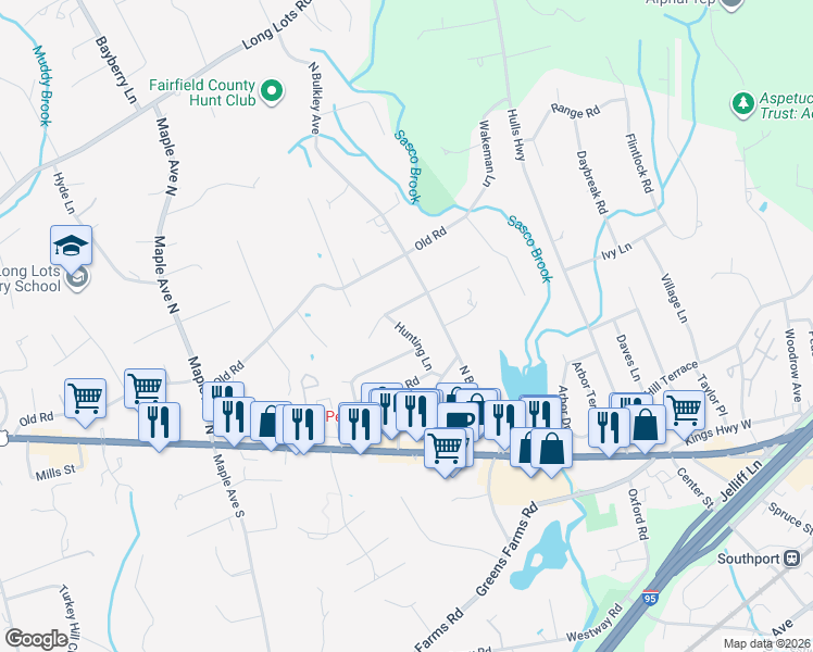 map of restaurants, bars, coffee shops, grocery stores, and more near 12 Hunting Lane in Westport