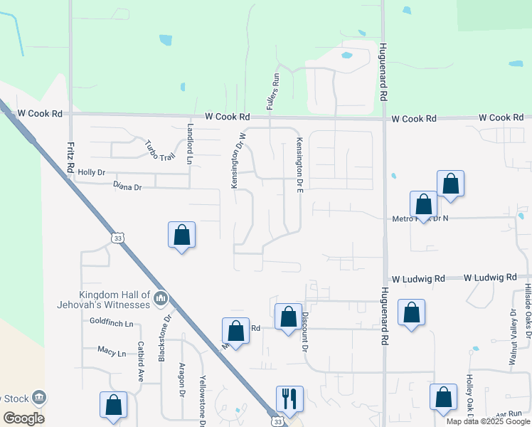 map of restaurants, bars, coffee shops, grocery stores, and more near 6921 Winford Shoals in Fort Wayne