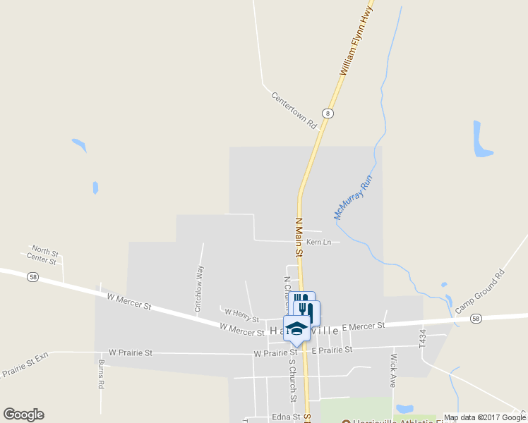 map of restaurants, bars, coffee shops, grocery stores, and more near 420 North Main Street in Harrisville