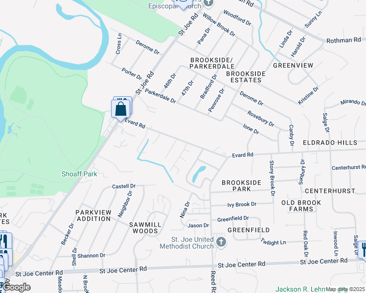 map of restaurants, bars, coffee shops, grocery stores, and more near 6530 Loop Court in Fort Wayne