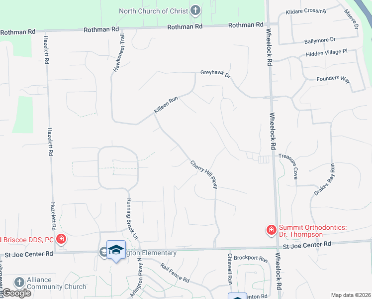map of restaurants, bars, coffee shops, grocery stores, and more near 6515 Cherry Hill Parkway in Fort Wayne