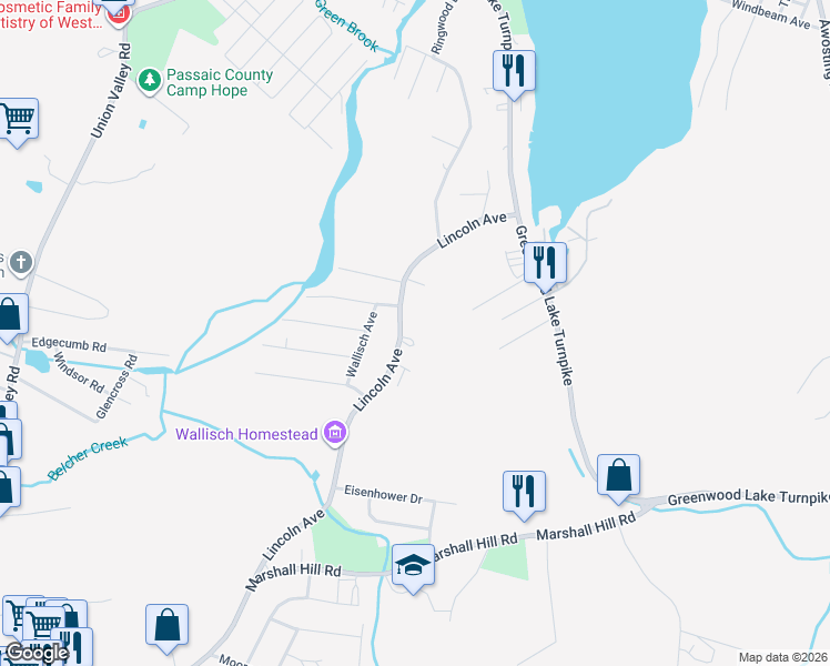 map of restaurants, bars, coffee shops, grocery stores, and more near 120 Lincoln Avenue in West Milford