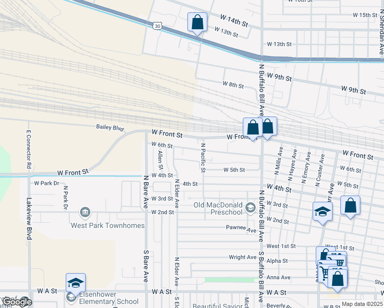 map of restaurants, bars, coffee shops, grocery stores, and more near 2916 West 6th Street in North Platte