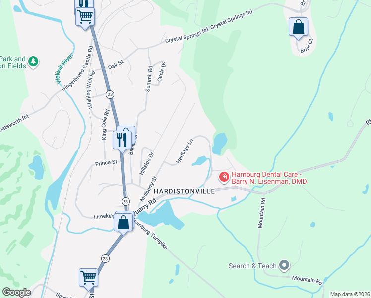 map of restaurants, bars, coffee shops, grocery stores, and more near 92 Heritage Lane in Hamburg