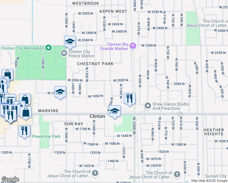 map of restaurants, bars, coffee shops, grocery stores, and more near 1978 North 1200 West in Clinton