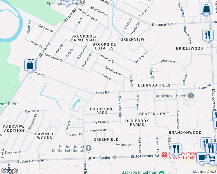 map of restaurants, bars, coffee shops, grocery stores, and more near 6618 Bandon Dr in Fort Wayne