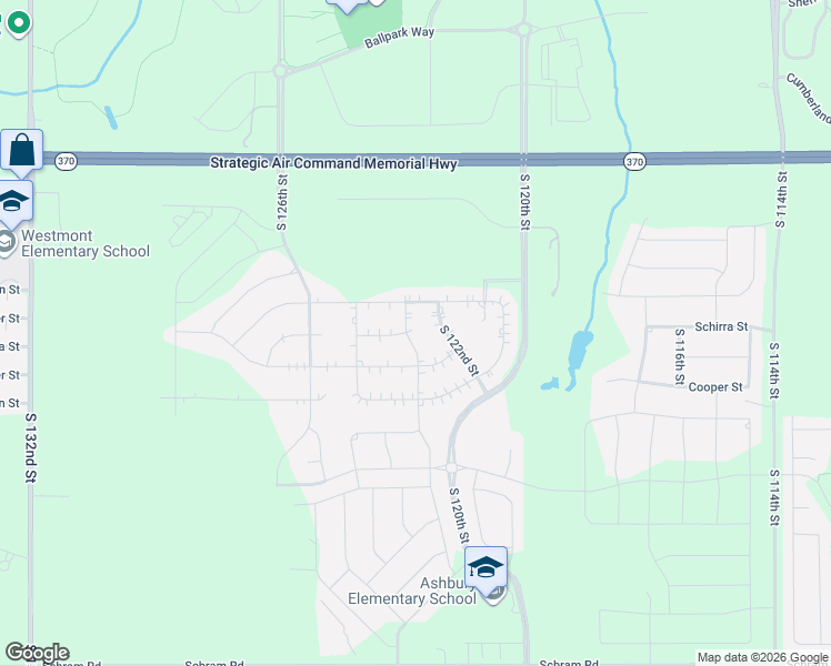 map of restaurants, bars, coffee shops, grocery stores, and more near 11427 South 123rd Avenue in Papillion