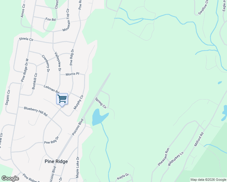 map of restaurants, bars, coffee shops, grocery stores, and more near 4121 Spring Circle in Bushkill