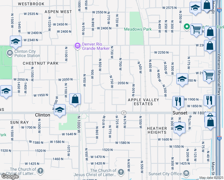 map of restaurants, bars, coffee shops, grocery stores, and more near West 1960 North in Clinton