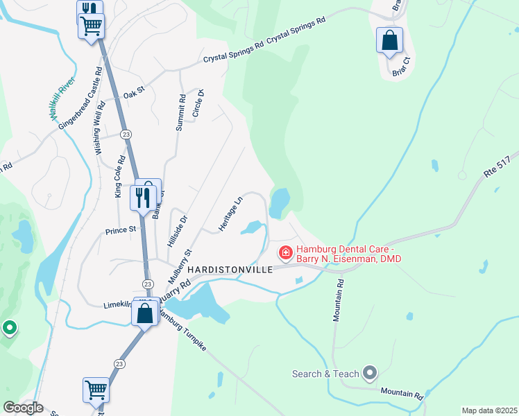 map of restaurants, bars, coffee shops, grocery stores, and more near 24 Heritage Lane in Hamburg