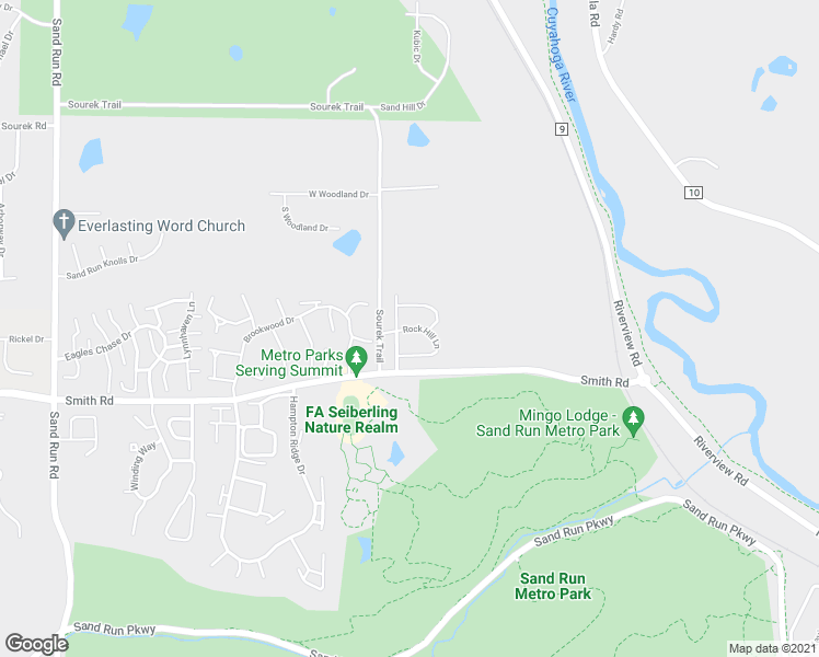 map of restaurants, bars, coffee shops, grocery stores, and more near 1721 Rock Hill Lane in Akron