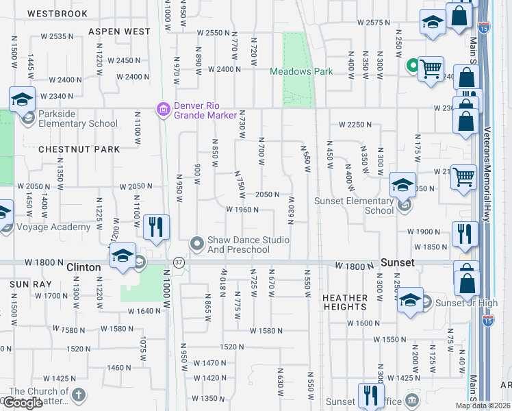 map of restaurants, bars, coffee shops, grocery stores, and more near 693 West 1960 North in Clinton