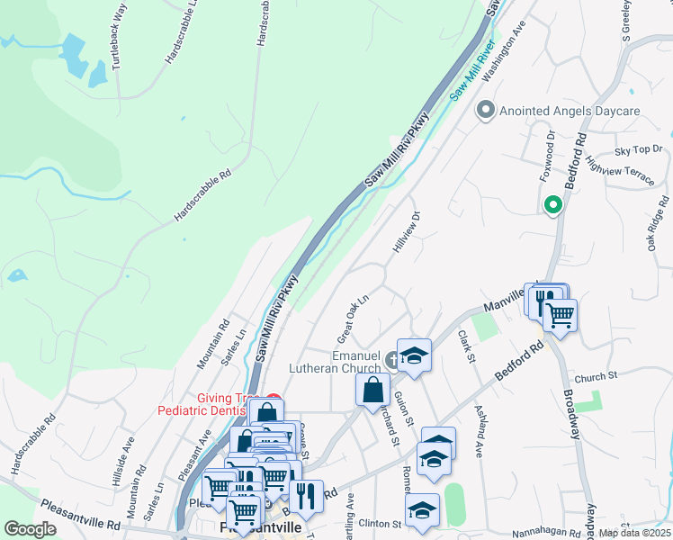 map of restaurants, bars, coffee shops, grocery stores, and more near 252 Washington Avenue in Pleasantville
