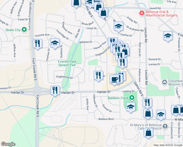 map of restaurants, bars, coffee shops, grocery stores, and more near 309 Garden Avenue in Bellevue