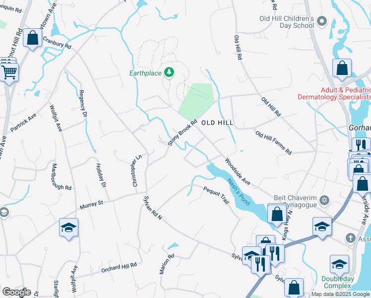 map of restaurants, bars, coffee shops, grocery stores, and more near 12 Blind Brook Road in Westport