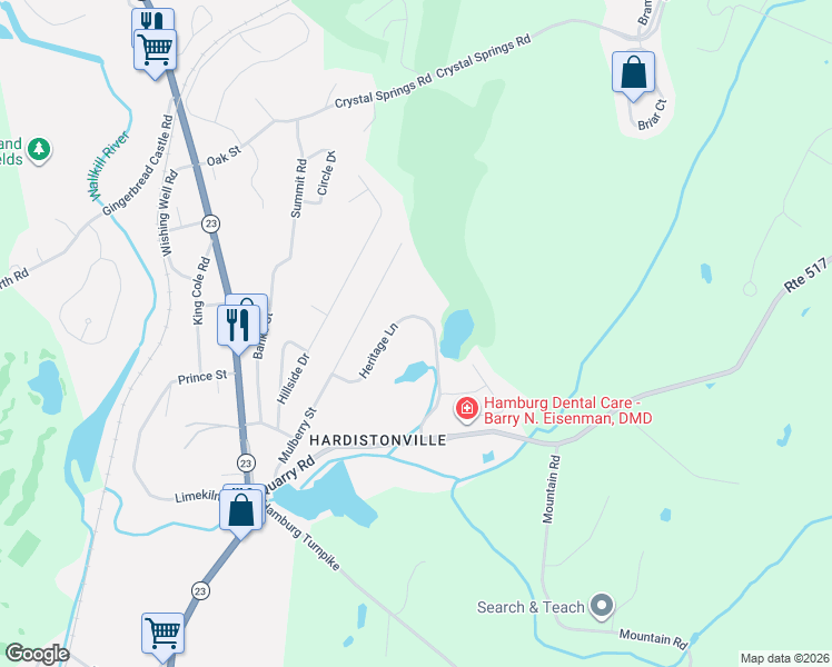 map of restaurants, bars, coffee shops, grocery stores, and more near 24 Heritage Lane in Hamburg