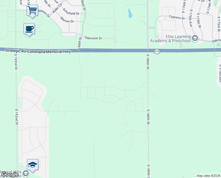 map of restaurants, bars, coffee shops, grocery stores, and more near 18325 Schirra Street in Gretna