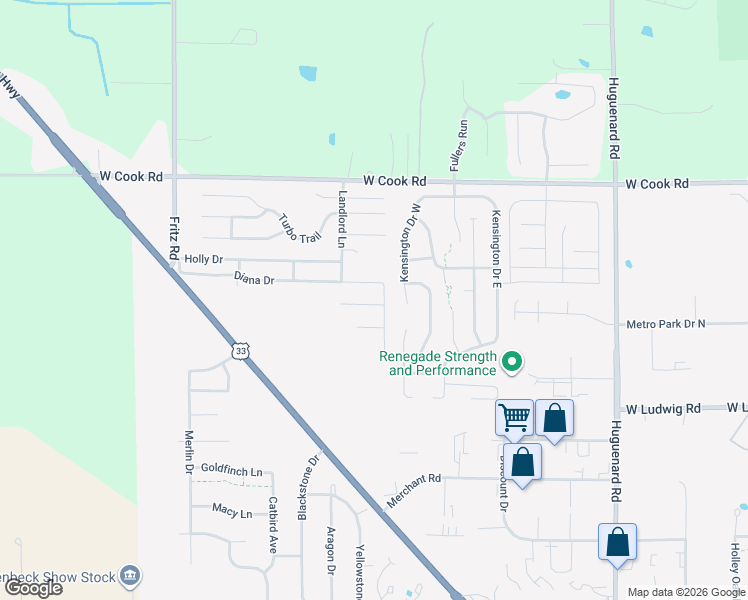 map of restaurants, bars, coffee shops, grocery stores, and more near 4600-4798 Gayle Court in Fort Wayne