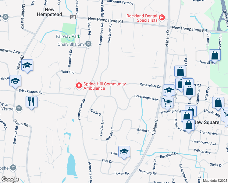 map of restaurants, bars, coffee shops, grocery stores, and more near 36 Greenridge Way in Spring Valley