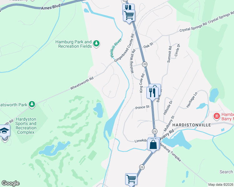 map of restaurants, bars, coffee shops, grocery stores, and more near 32 Bluffs Court in Hamburg