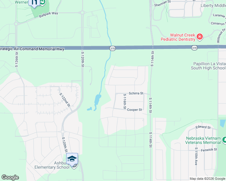 map of restaurants, bars, coffee shops, grocery stores, and more near 11702 Glenn Street in Papillion