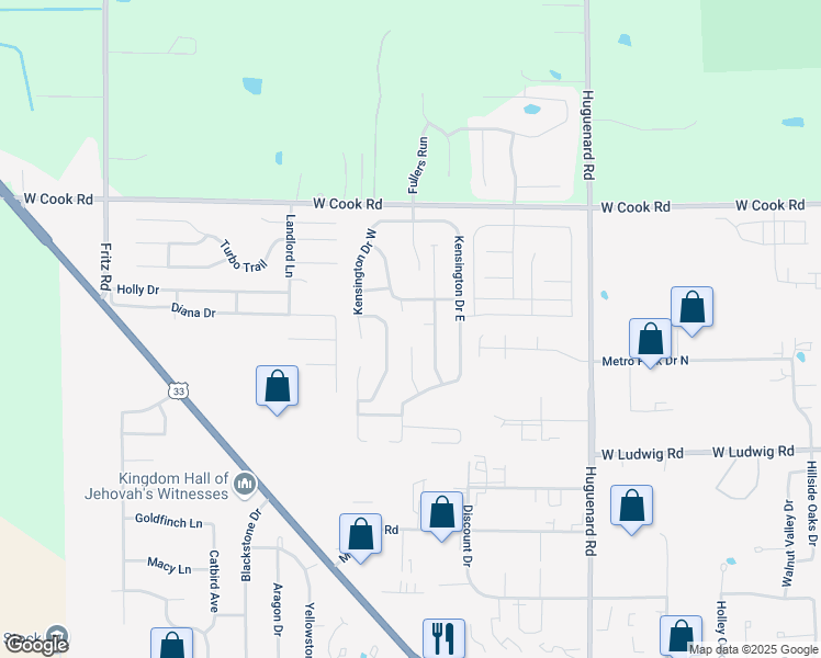 map of restaurants, bars, coffee shops, grocery stores, and more near 4333 Walkers Ridge in Fort Wayne