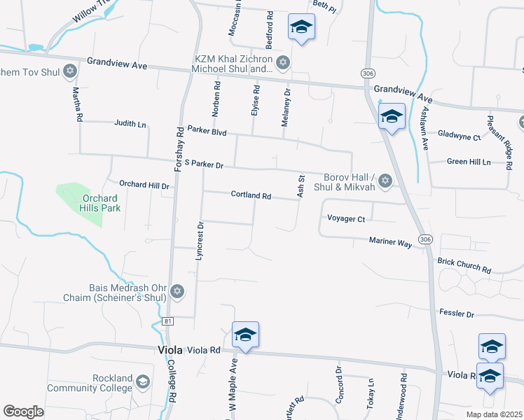 map of restaurants, bars, coffee shops, grocery stores, and more near 51 Winesap Lane in Monsey