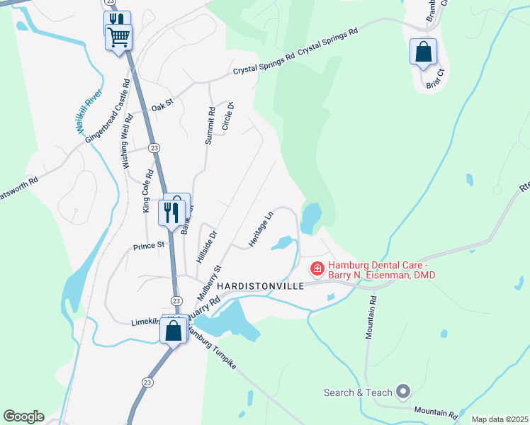 map of restaurants, bars, coffee shops, grocery stores, and more near 7 Heritage Lane in Hamburg