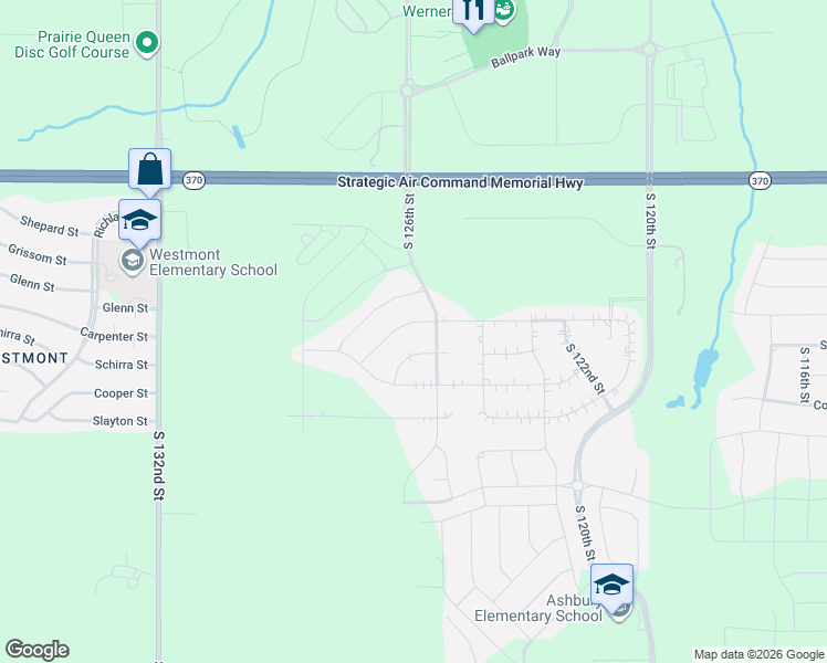 map of restaurants, bars, coffee shops, grocery stores, and more near 12506 Nebraska 370 in Papillion