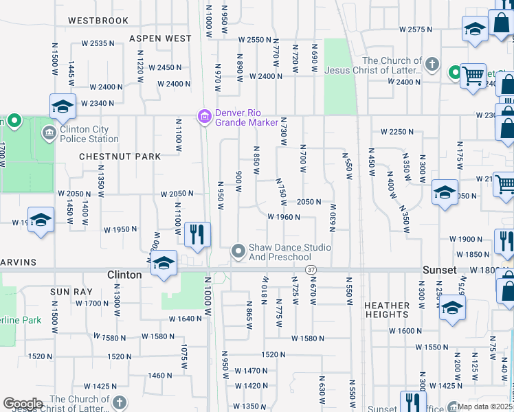 map of restaurants, bars, coffee shops, grocery stores, and more near 849 West 2005 North in Clinton