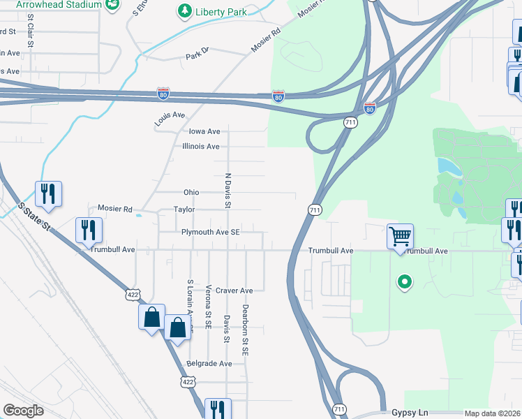 map of restaurants, bars, coffee shops, grocery stores, and more near 449 Ohio in Girard
