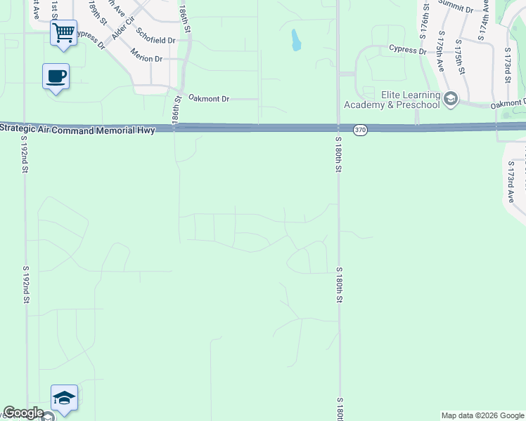 map of restaurants, bars, coffee shops, grocery stores, and more near 18216 Sycamore Drive in Gretna