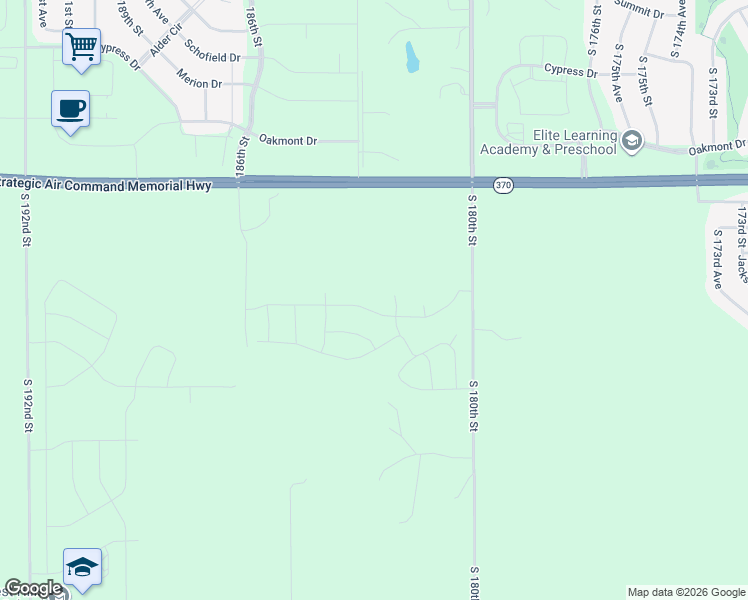 map of restaurants, bars, coffee shops, grocery stores, and more near 18216 Sycamore Drive in Gretna